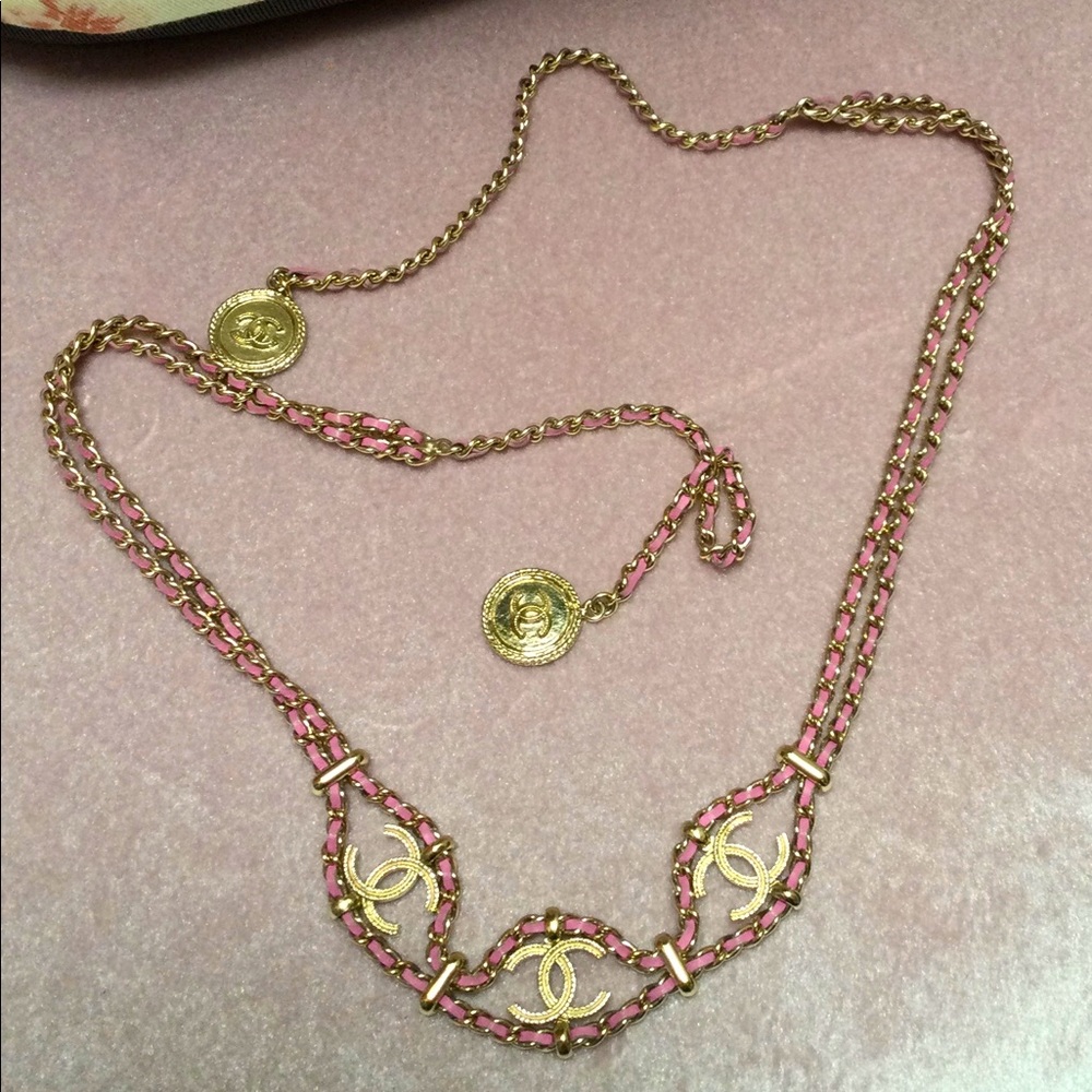 Sold Chanel Triple CC Double Chain Necklace, Metal and Lambskin